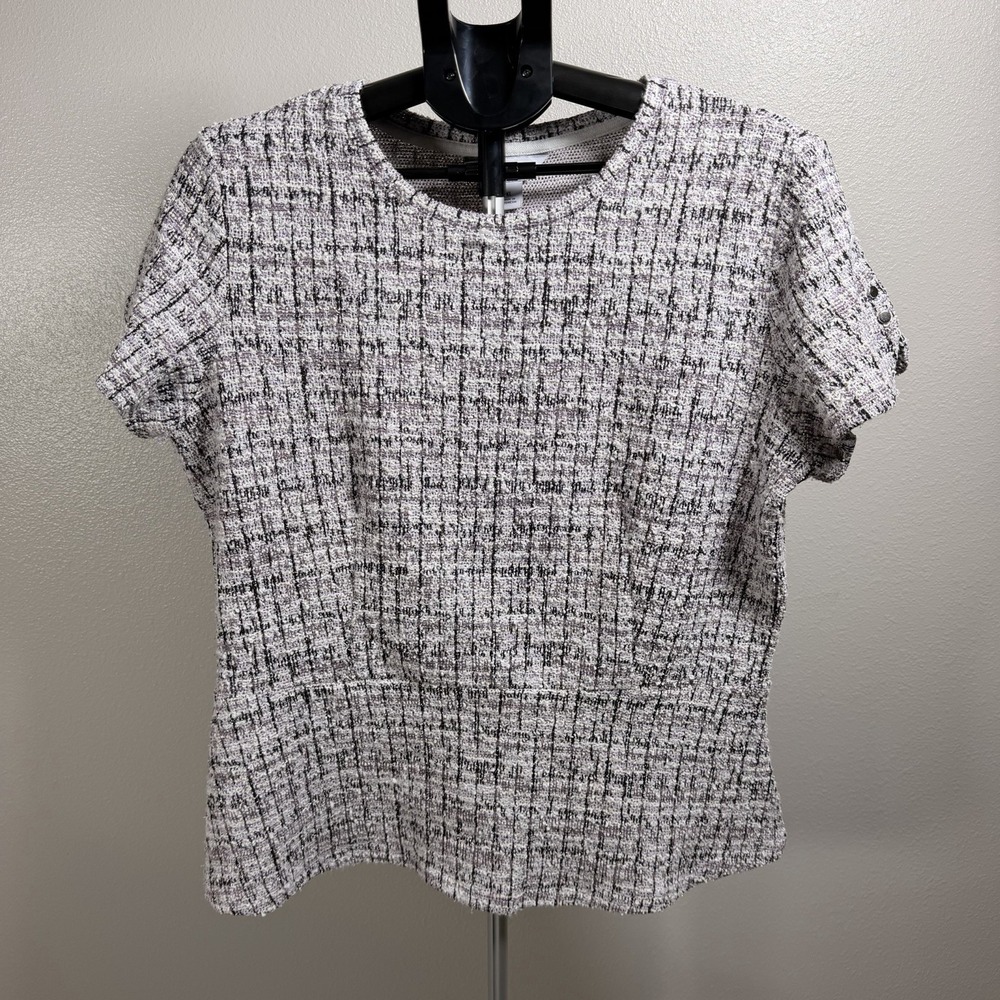 Liz Claiborne Women's Short Sleeve Scoop Neckline Tweed Fabric Top Size XL